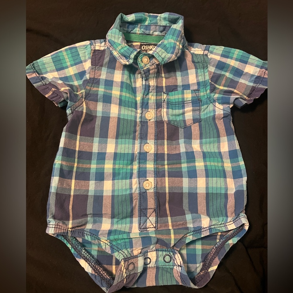 OshKosh B'gosh Blue and Green Plaid Bodysuit